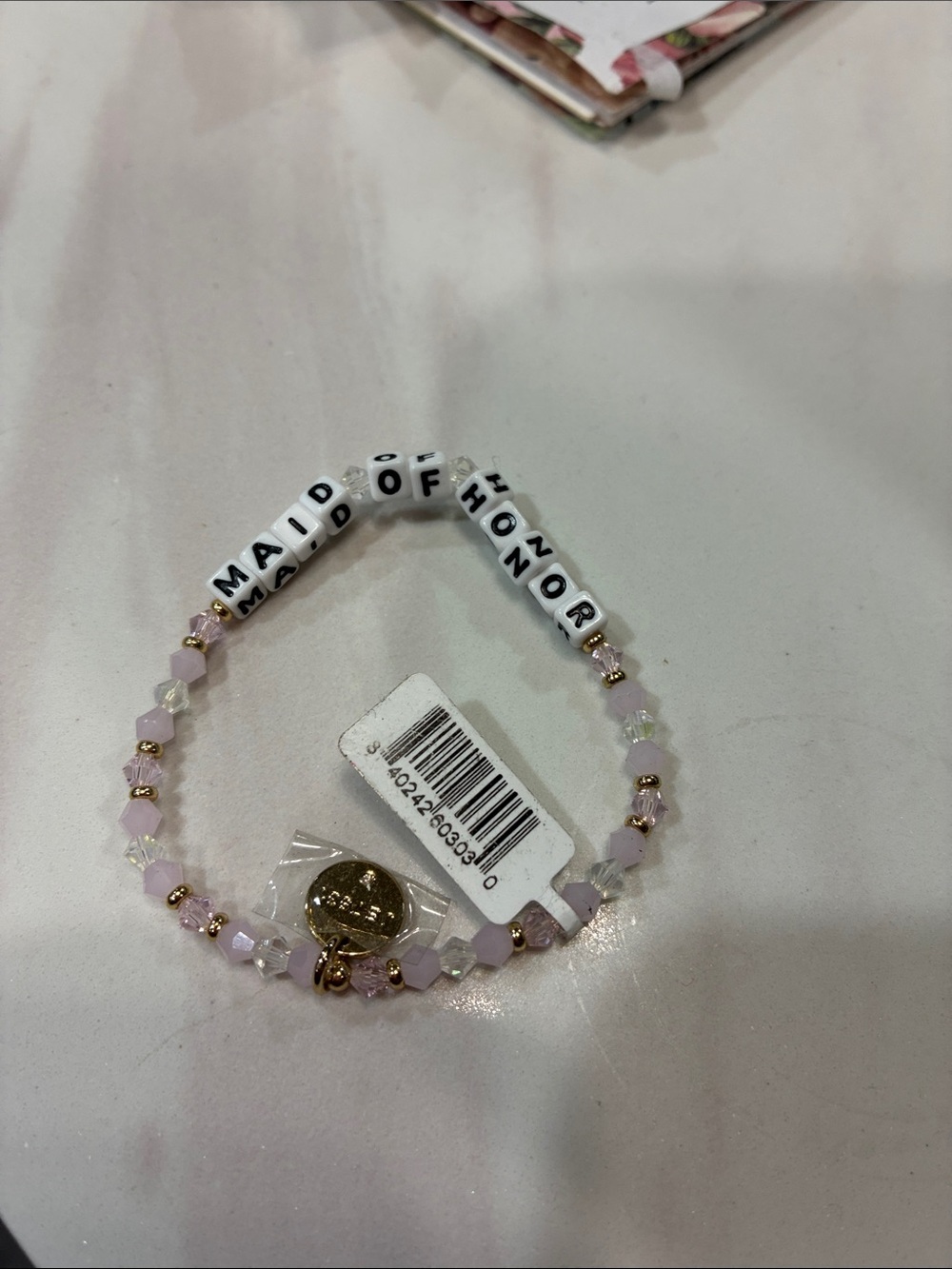 Others Follow Pink 'MAID OF HONOR' Beaded Stretch Bracelet with Gold Accents